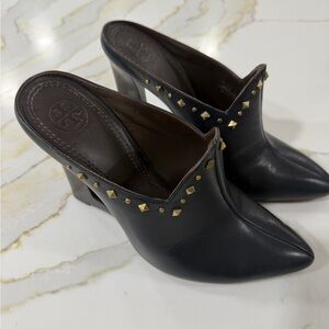 Tory Burch Black Mules with Gold Studs